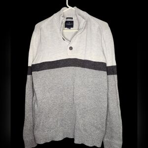 American Eagle Seriously Soft Gray Color Block 1/4 Button Mock Neck Sweater
